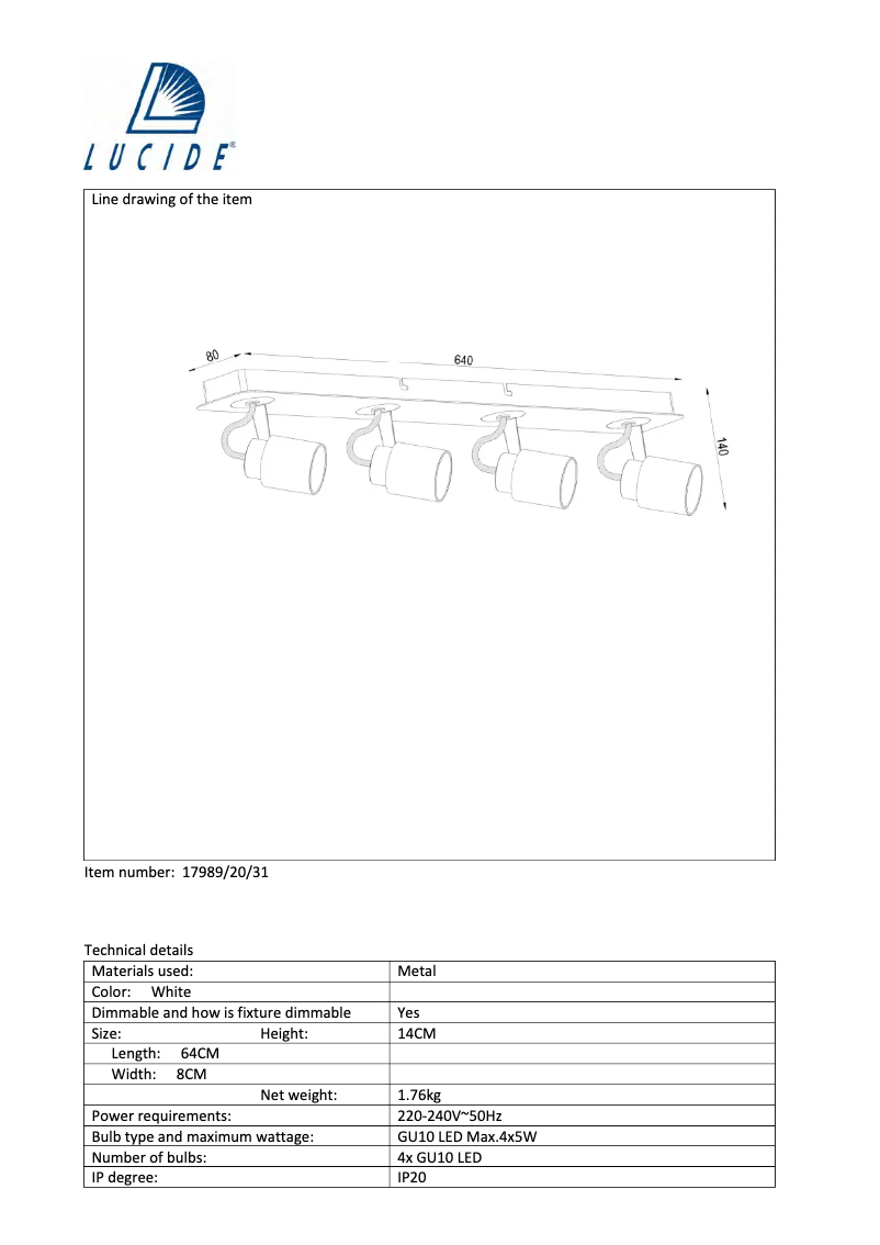 Page 1 de la notice Manuel utilisateur Lucide Dica led 17989/20/31