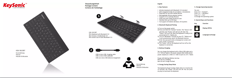 Page n°1 - Manuel utilisateur KeySonic KSK-3022BT