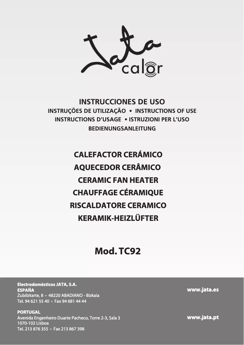 Page 1 de la notice Manuel utilisateur Jata TC92