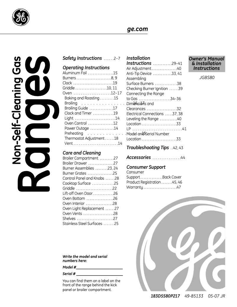 Página 1 del manual Guía de instalación GE JGBS80WELWW