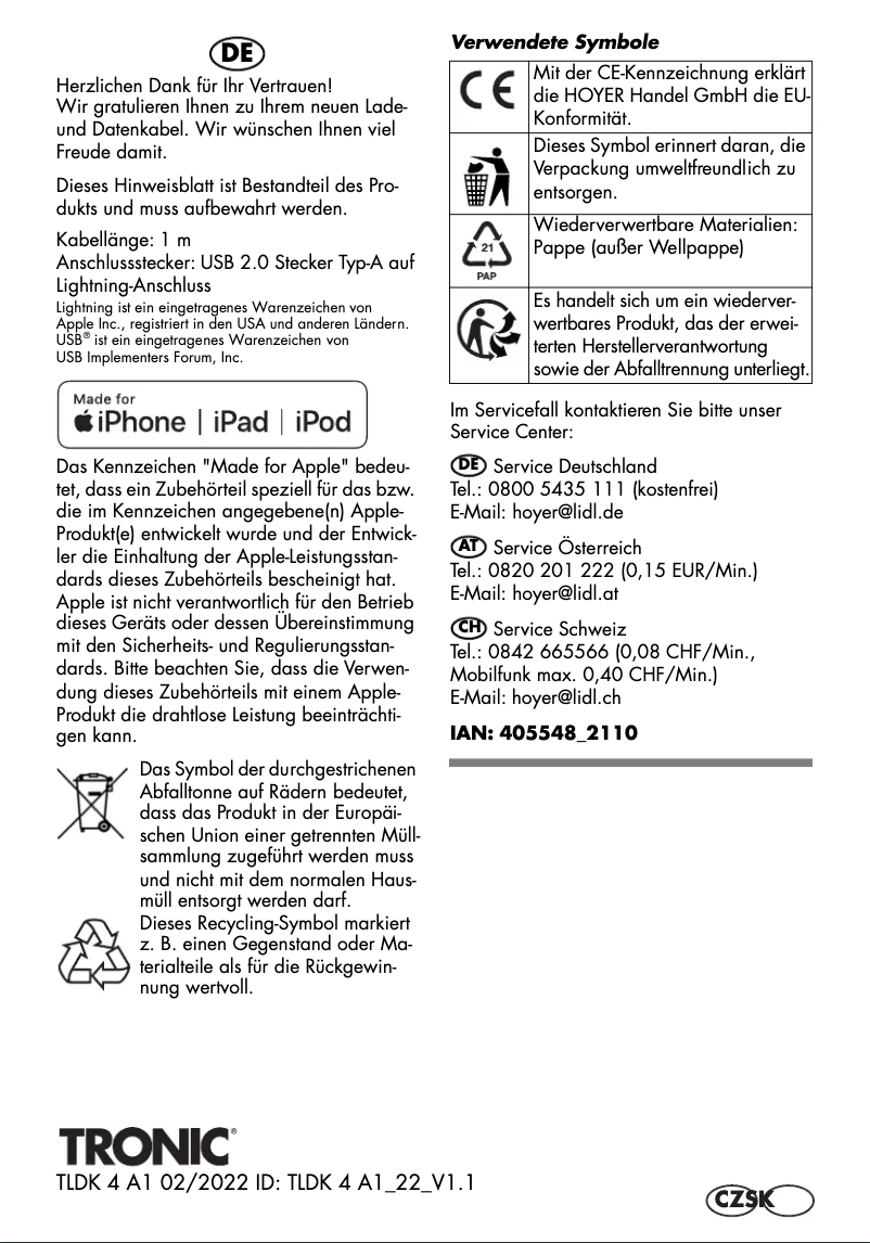 Page 1 de la notice Manuel utilisateur Tronic TCAG B2