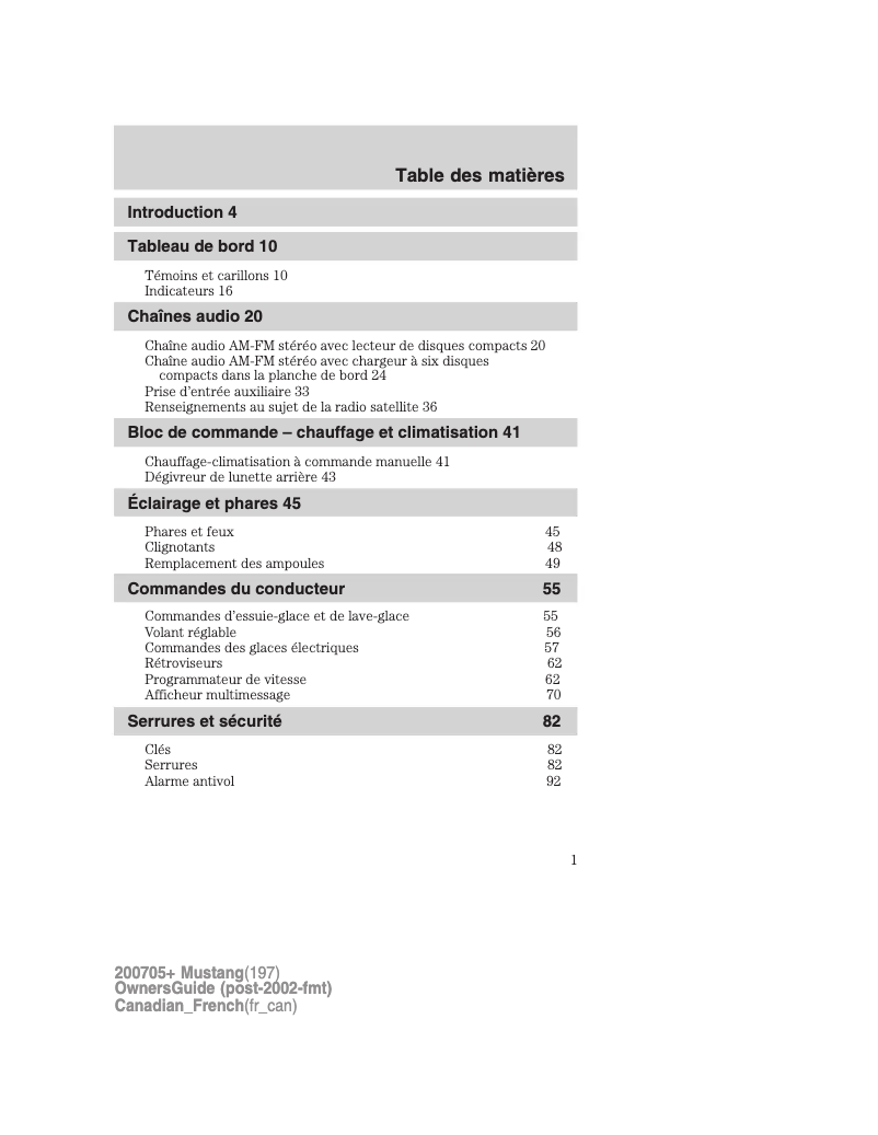 Page n°1 - Manuel utilisateur Ford Mustang (2007)