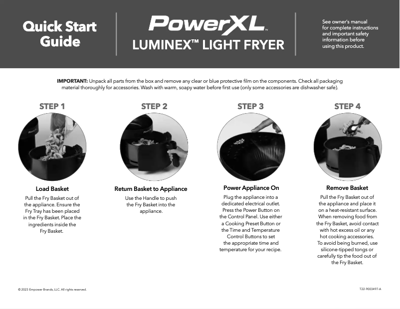 Image de la première page du manuel de l'appareil Luminex Light Fryer AF3052