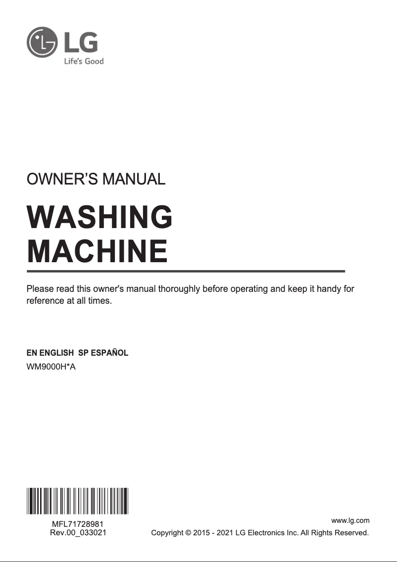 Página 1 del manual Manual de usuario LG WM9000HWA