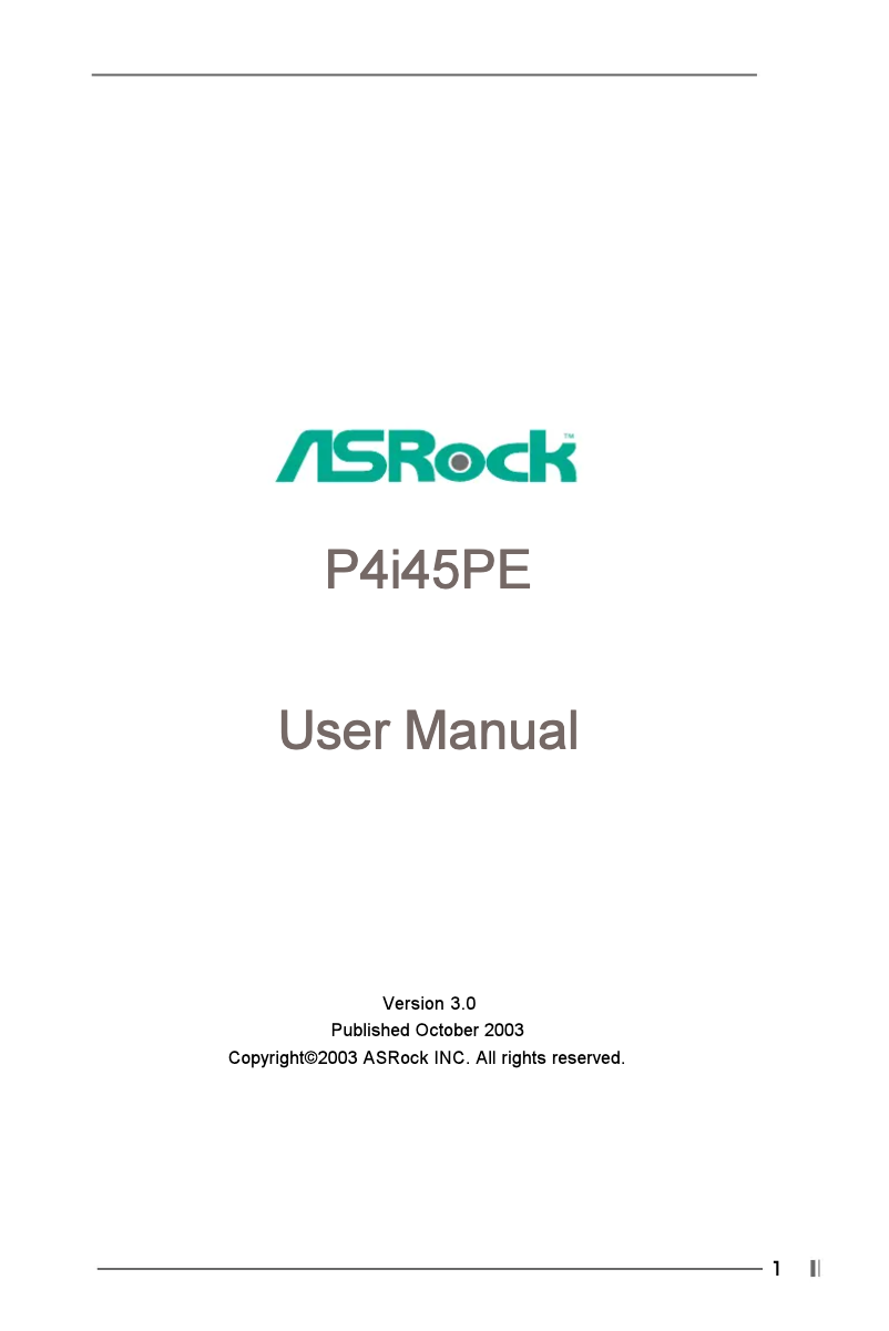 Page n°1 - Manuel utilisateur Asrock P4i45PE R3.0