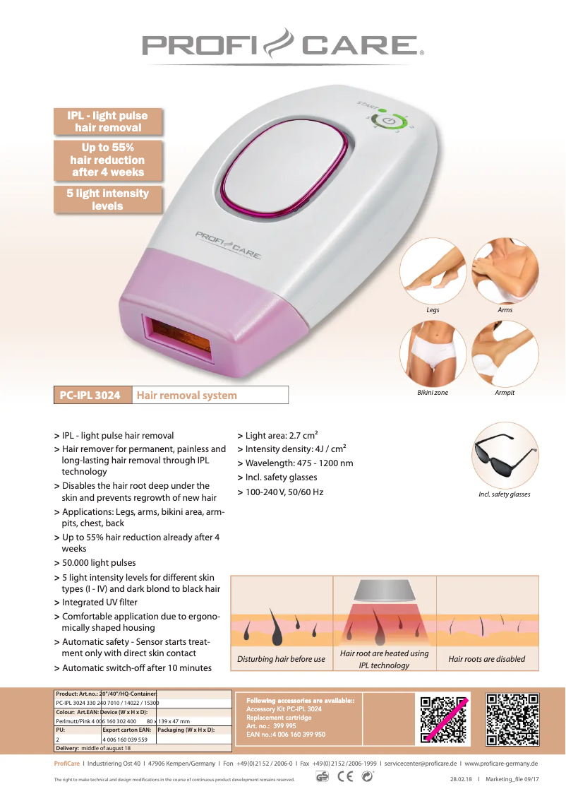 Página 1 del manual Ficha técnica ProfiCare PC-IPL 3024