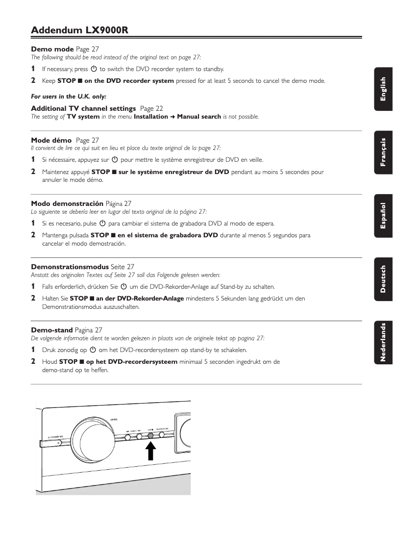 Page 1 of the manual User Manual Philips LX9000R