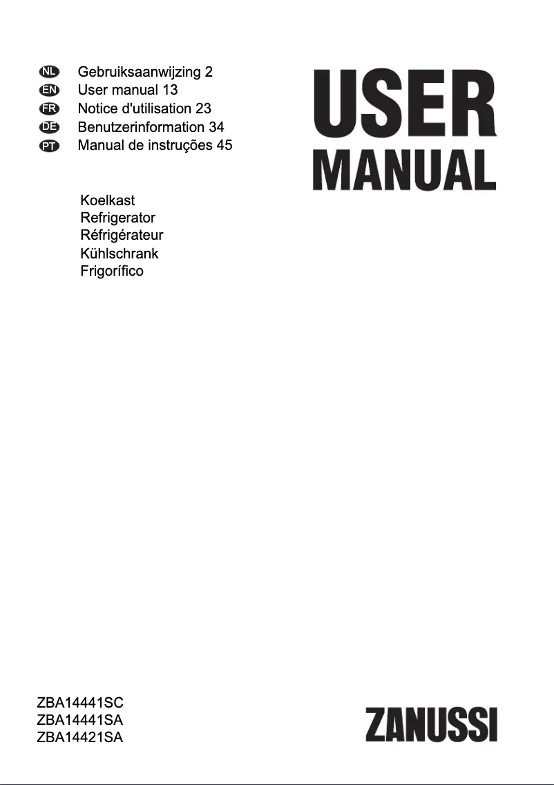 Image de la première page du manuel de l'appareil ZBA14441SA