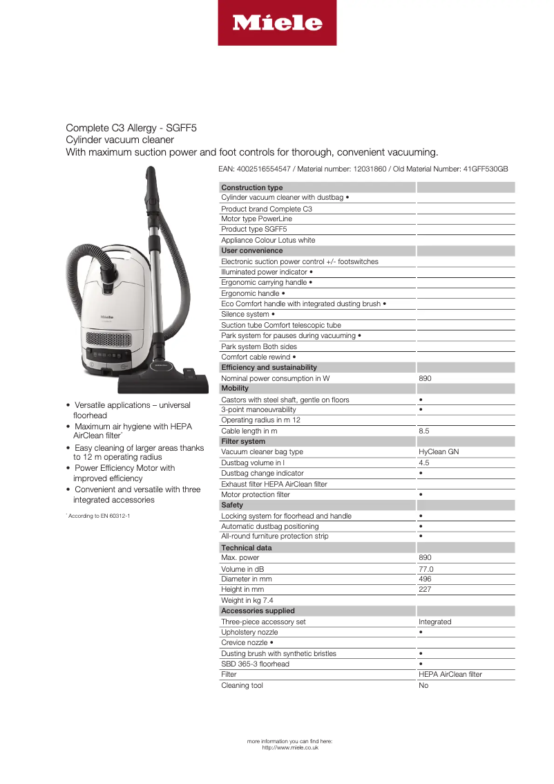 Image de la première page du manuel de l'appareil Complete C3 Allergy