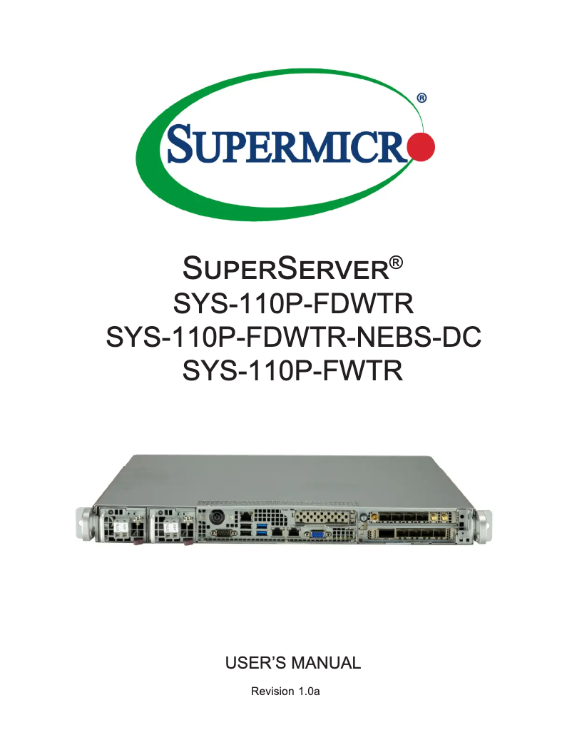 Image de la première page du manuel de l'appareil SuperServer SYS-110P-FWTR