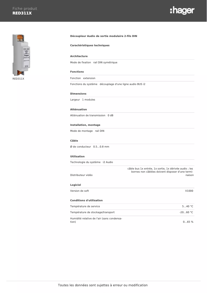 Image de la première page du manuel de l'appareil RED311X