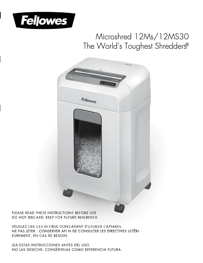 Image de la première page du manuel de l'appareil Powershred 12MS30