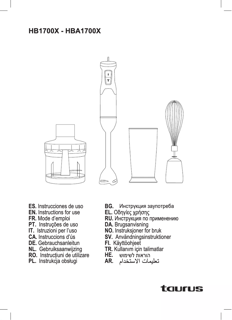 Page n°1 - Manuel utilisateur Taurus HBA1700X