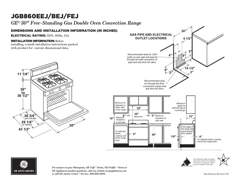 Page 1 de la notice Fiche technique GE JGB860EEJES