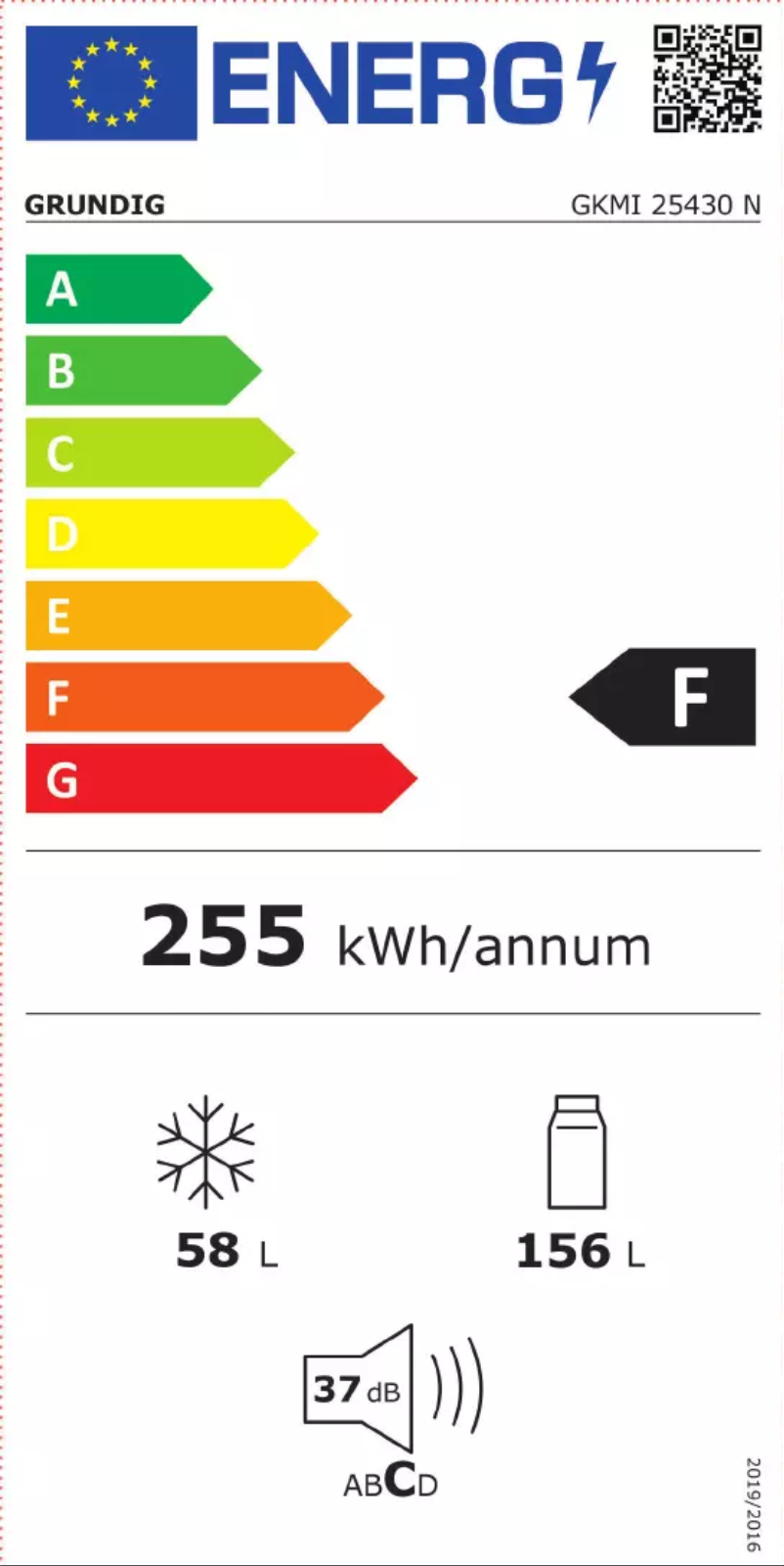 Page 1 de la notice Label énergétique Grundig GKMI 25430 N