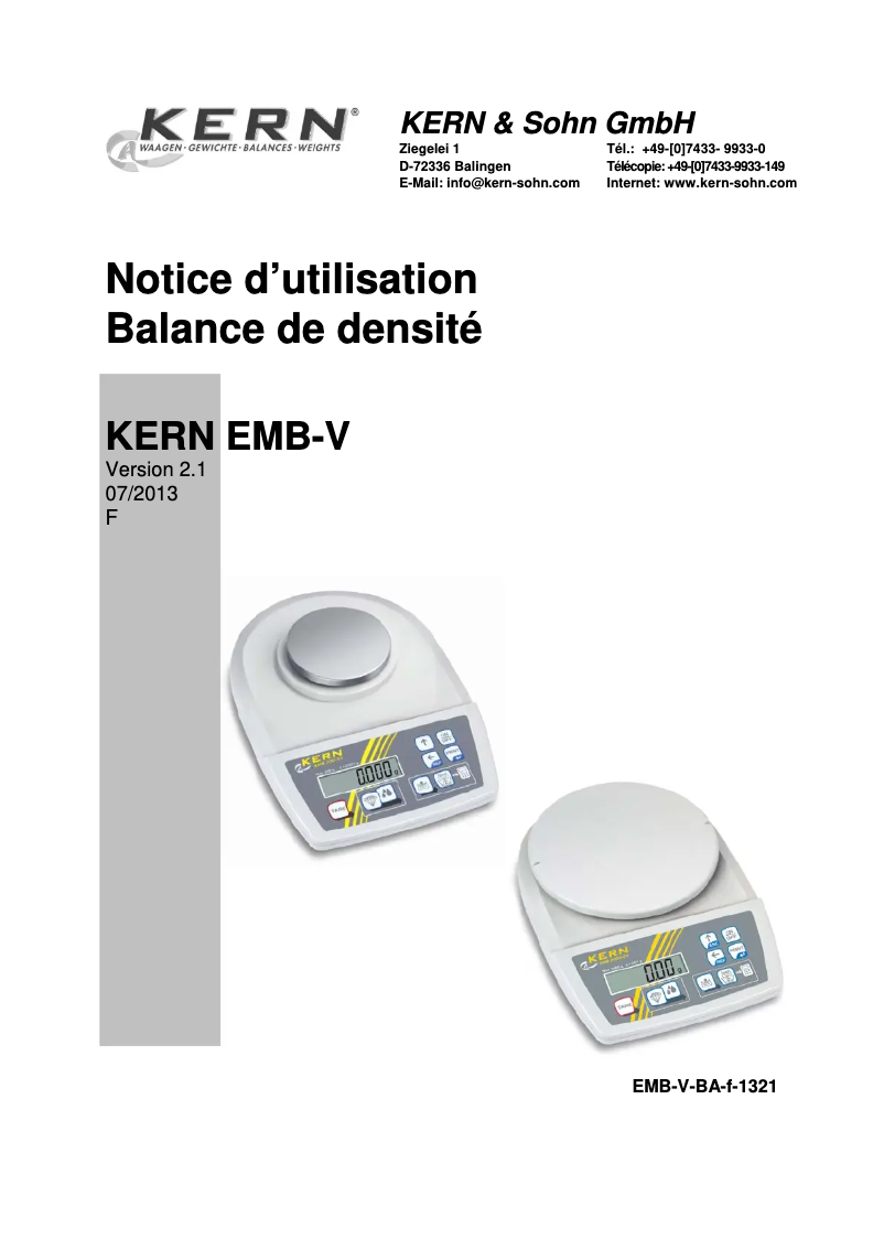 Page 1 de la notice Manuel utilisateur Kern EMB 2000-2V