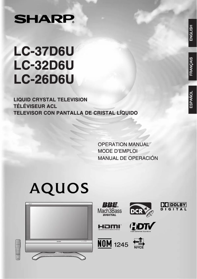 Page n°1 - Manuel utilisateur Sharp LC-26D6U
