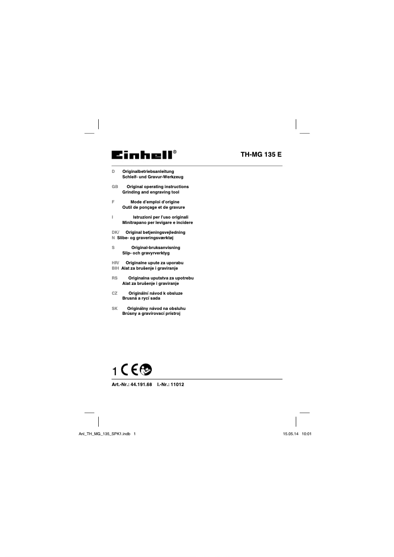 Page 1 de la notice Manuel utilisateur Einhell TC-MG 135 E