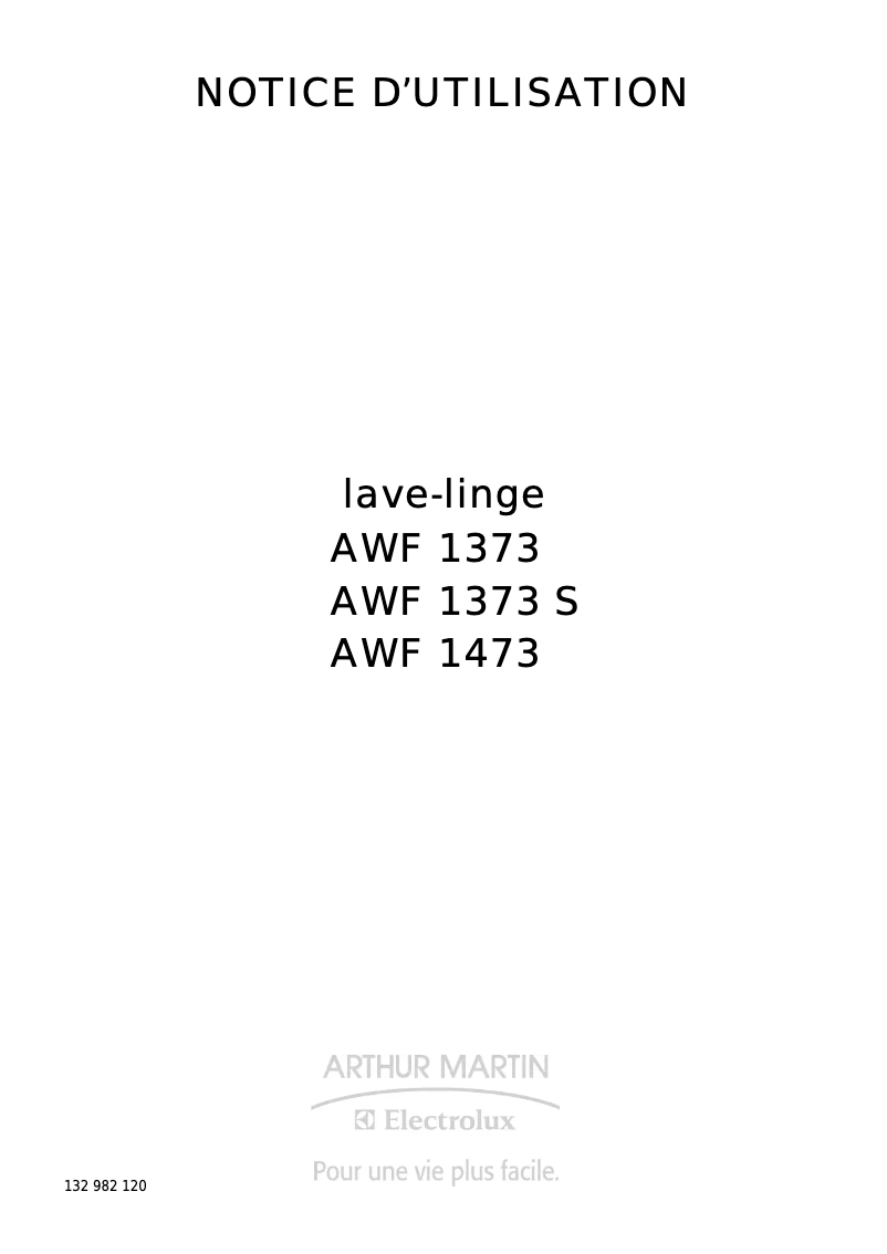 Page n°1 - Manuel utilisateur Arthur Martin-Electrolux AWF 1473