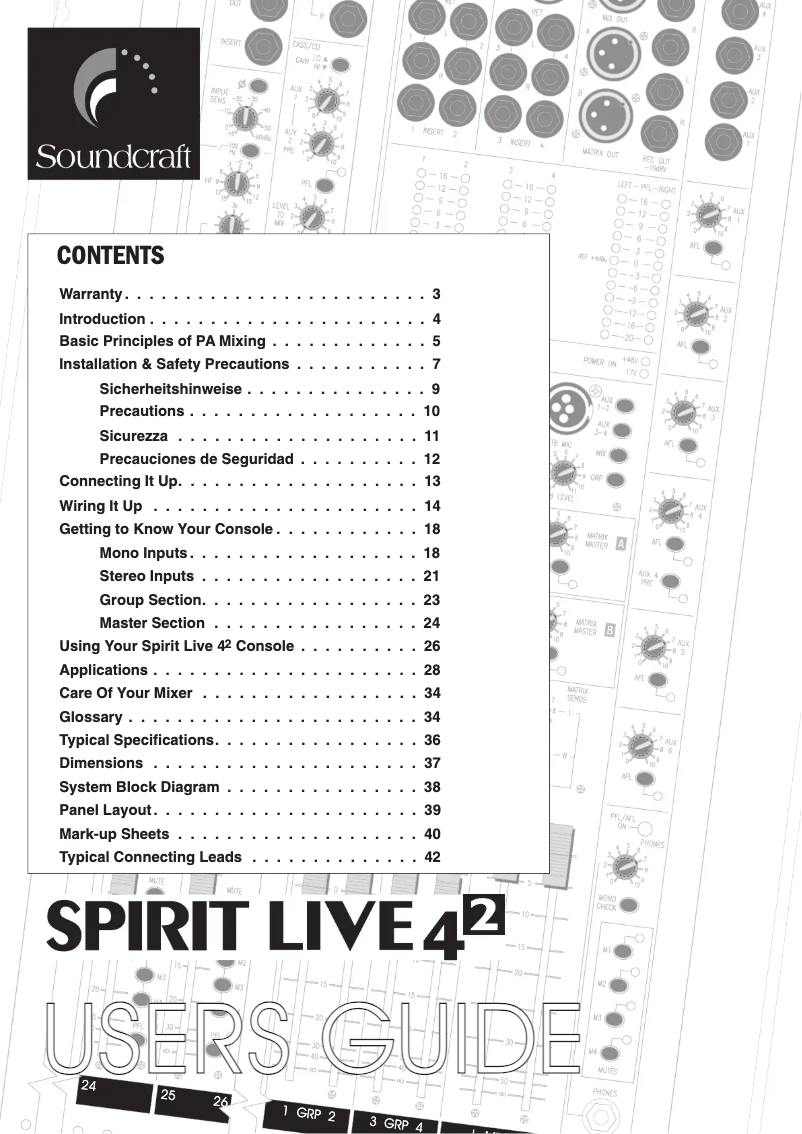 Image de la première page du manuel de l'appareil Spirit Live 4-2