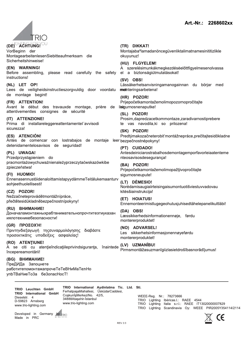 Page n°1 - Manuel utilisateur Trio Lighting Adaja 226860231