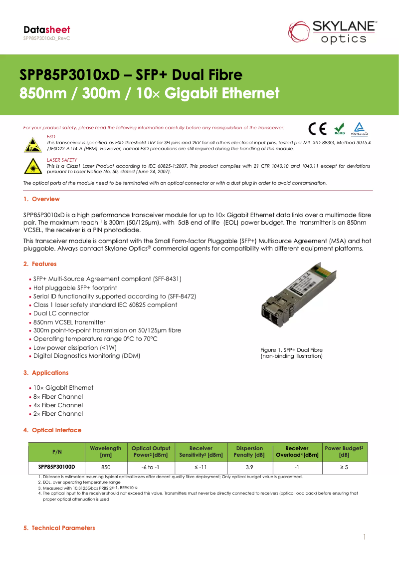 Page 1 de la notice Manuel utilisateur Skylane Optics SPP85P30100D000ZYXEL