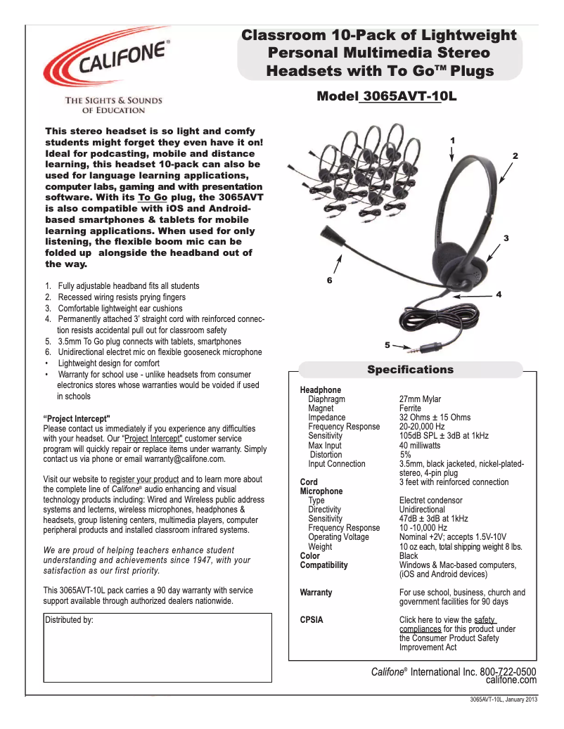 Page n°1 - Manuel utilisateur Califone 3065AVT-10L