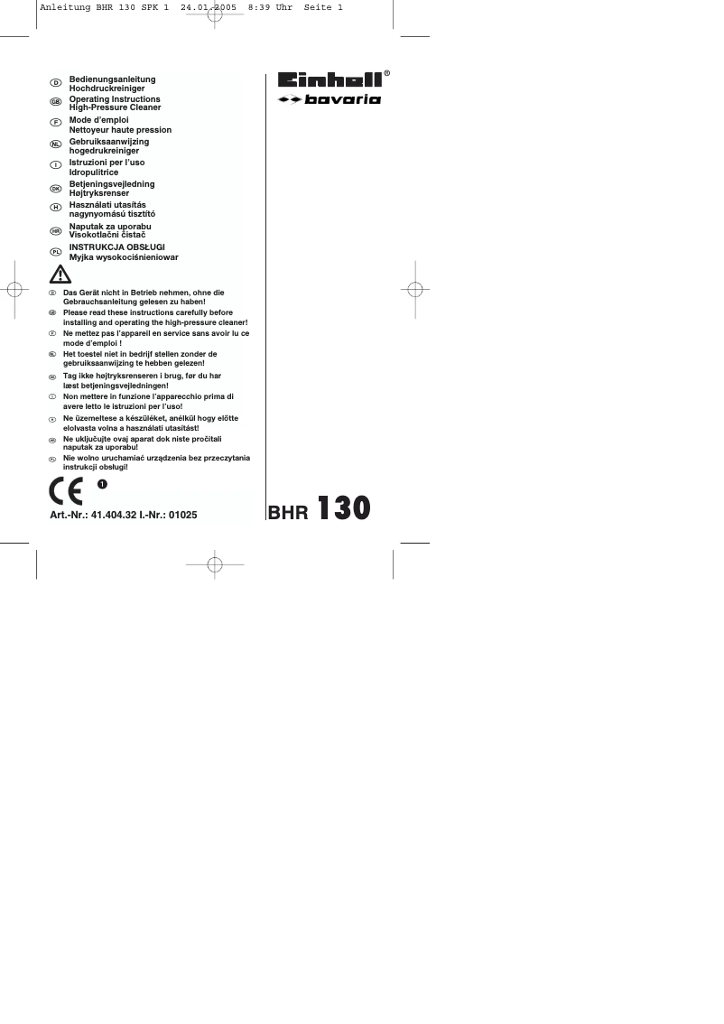 Page 1 de la notice Manuel utilisateur Bavaria by Einhell BHR 130