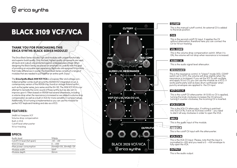 Image de la première page du manuel de l'appareil Black 3109 VCF/VCA