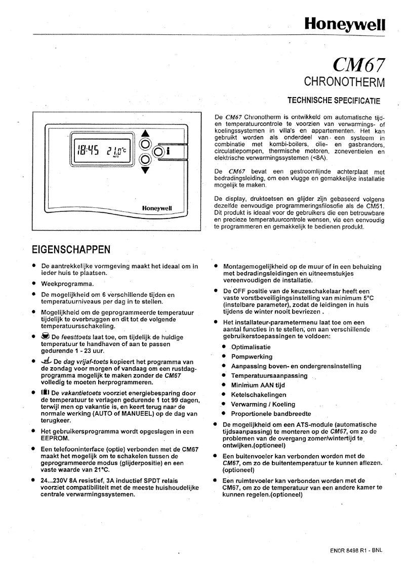 Page n°1 - Manuel utilisateur Honeywell Chronotherm CM67