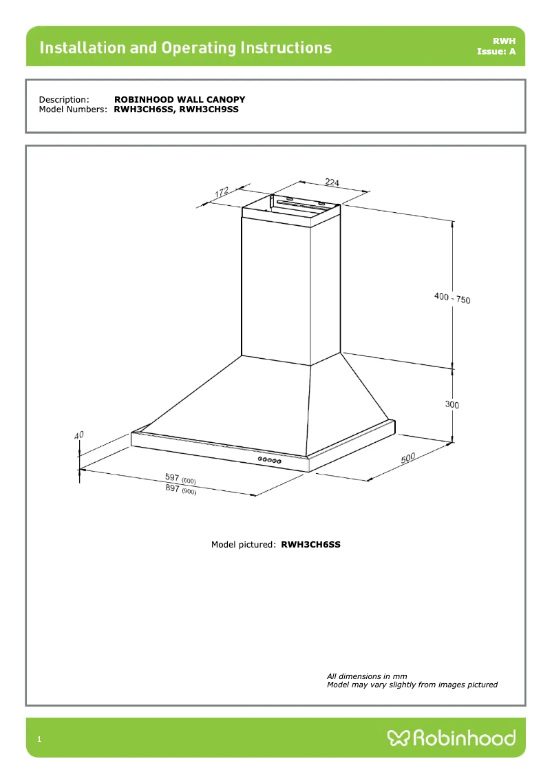 Page n°1 - Instructions / montage Robinhood RWH3CH6SS