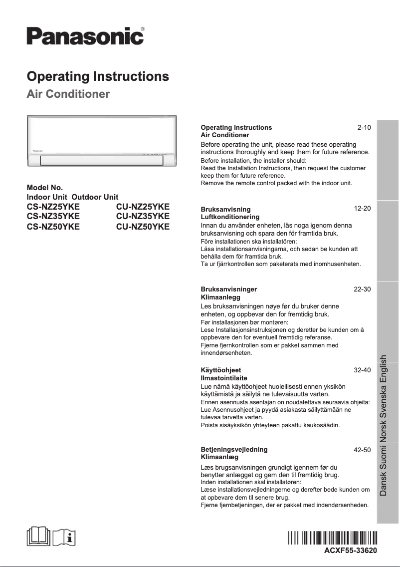 Page 1 de la notice Manuel utilisateur Panasonic CU-NZ35YKE