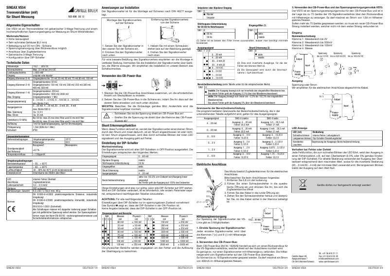 Page 1 de la notice Manuel utilisateur Gossen Metrawatt SINEAX VS54