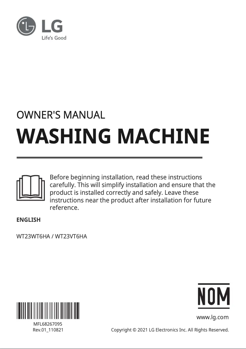Page 1 de la notice Manuel utilisateur LG WT23VT6HA