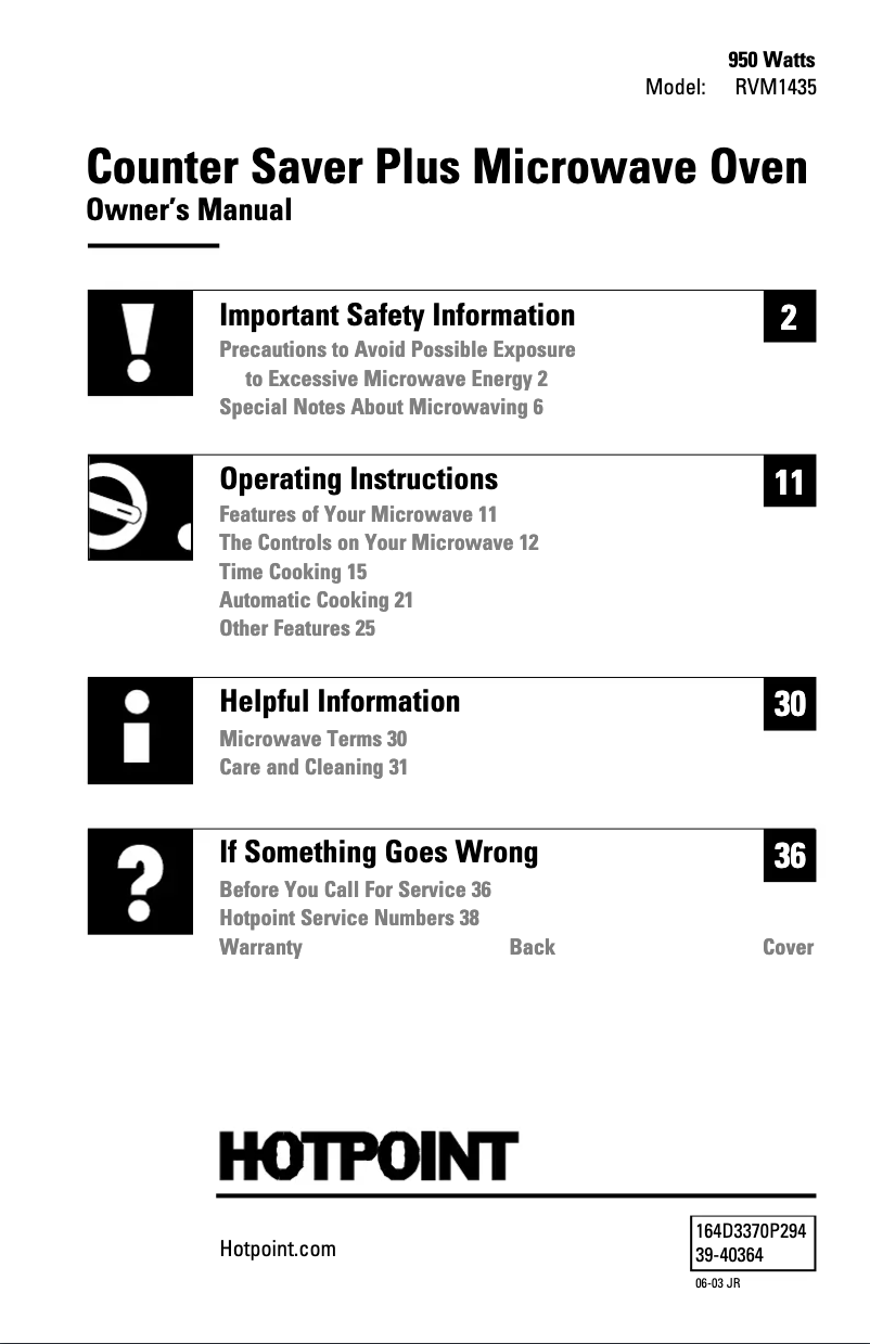 Page 1 de la notice Manuel d'utilisation et d'entretien Hotpoint CounterSaver Plus RVM1435WD