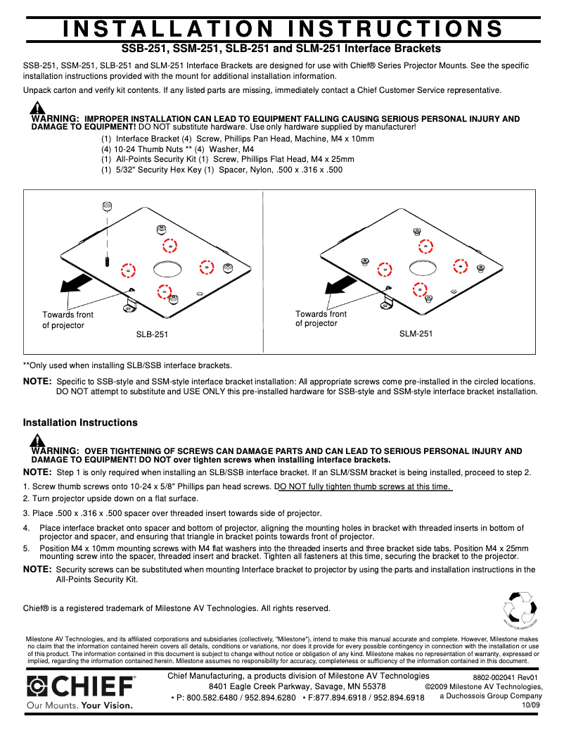 Page n°1 - Manuel utilisateur Chief RPMA251