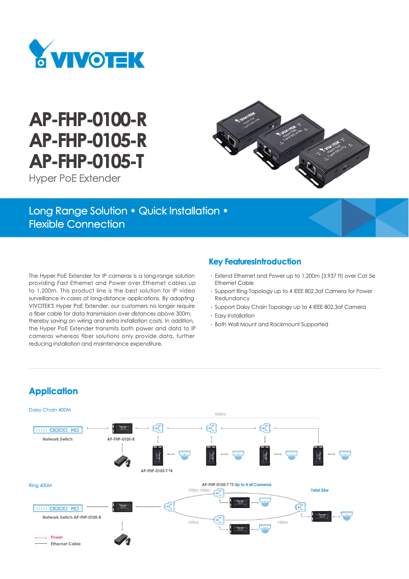 Page 1 de la notice Fiche technique Vivotek AP-FHP-0105-T