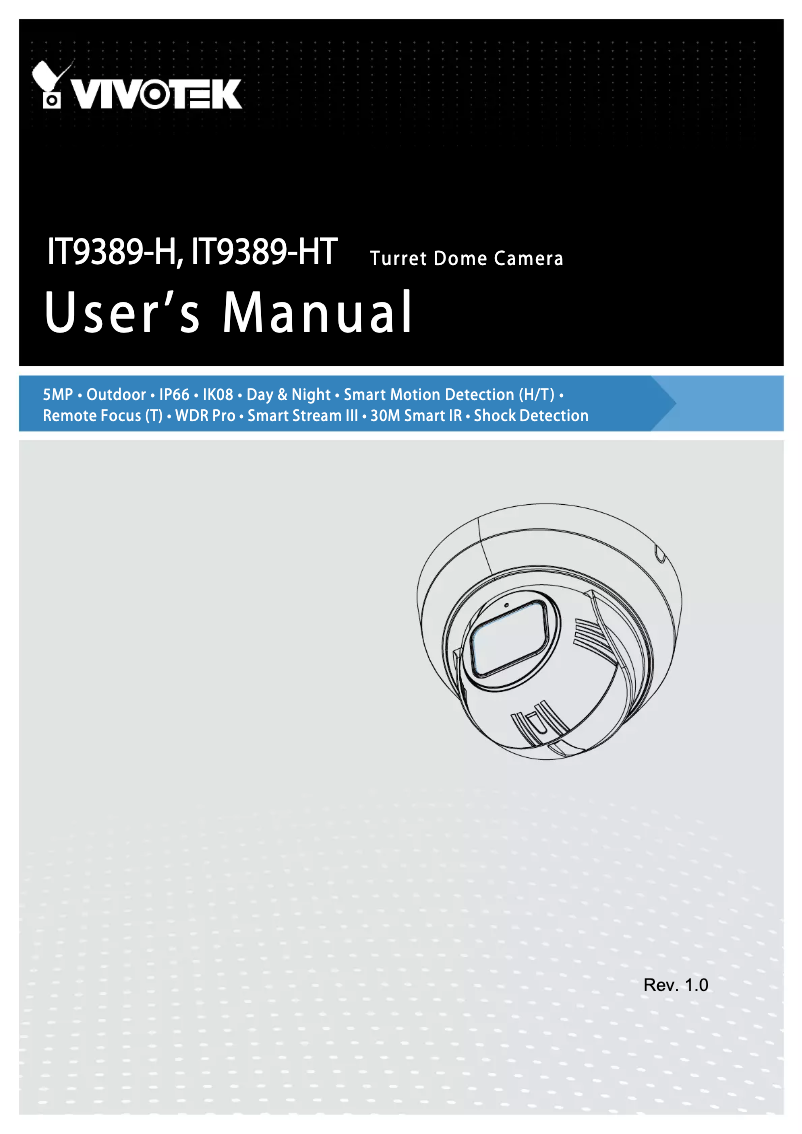 Page 1 de la notice Manuel utilisateur Vivotek Turret Dome IT9389-HT