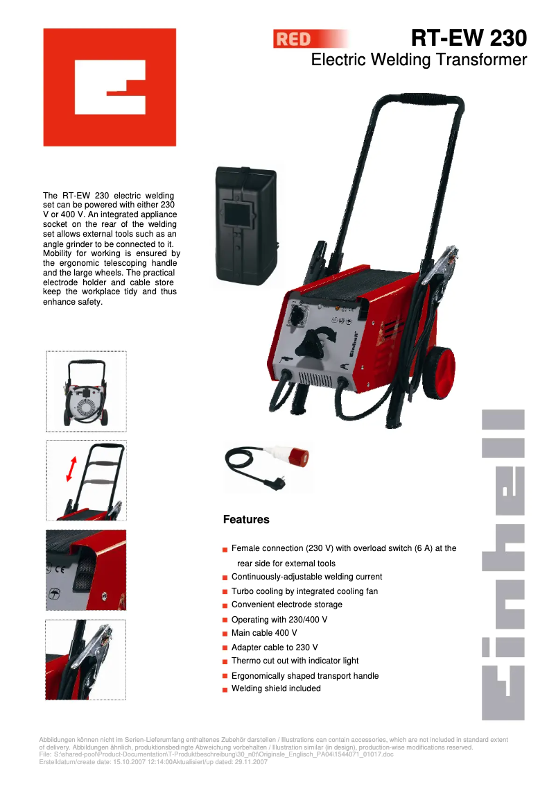 Page 1 de la notice Manuel utilisateur Einhell RT-EW 230