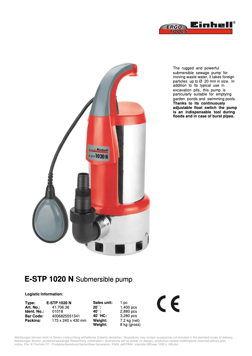 Image de la première page du manuel de l'appareil E-STP 1020 N