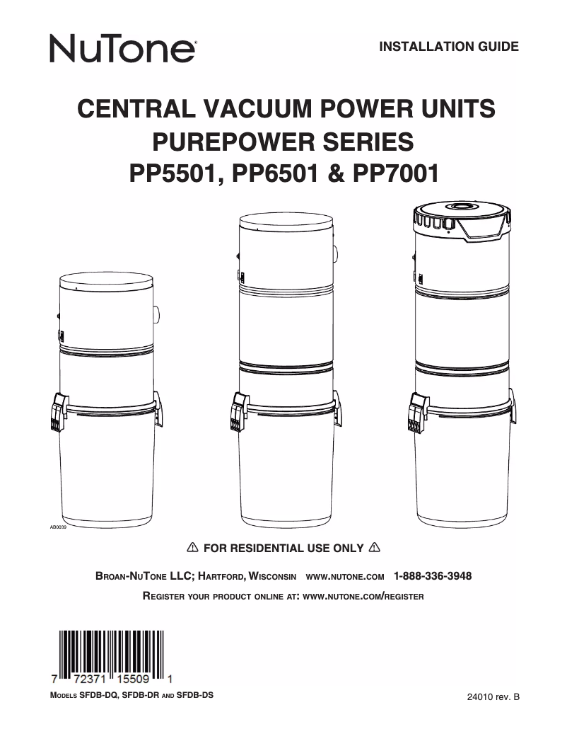Page 1 de la notice Guide d'installation NuTone PP7001