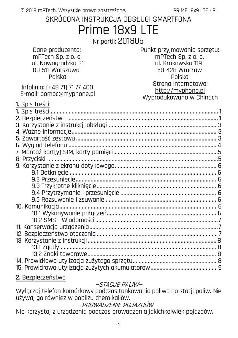 Página 1 del manual Manual de usuario myPhone Prime 18x9 LTE