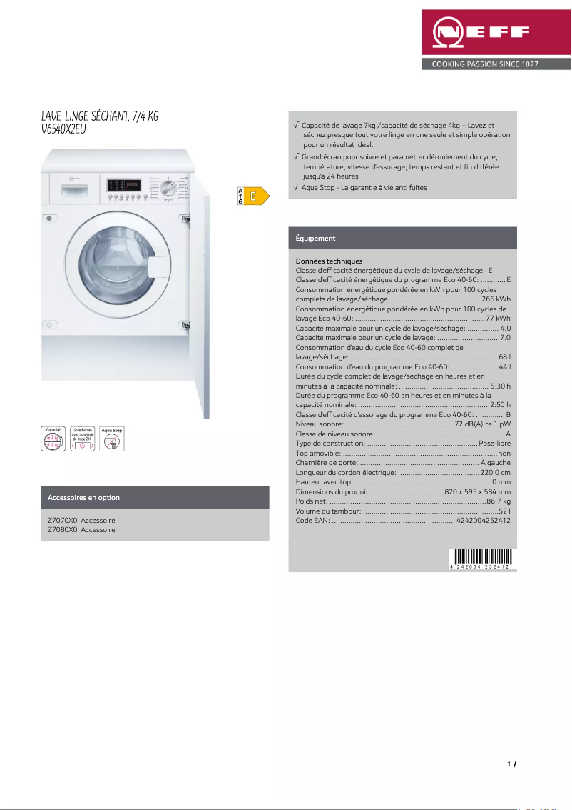 Image de la première page du manuel de l'appareil V6540X2EU