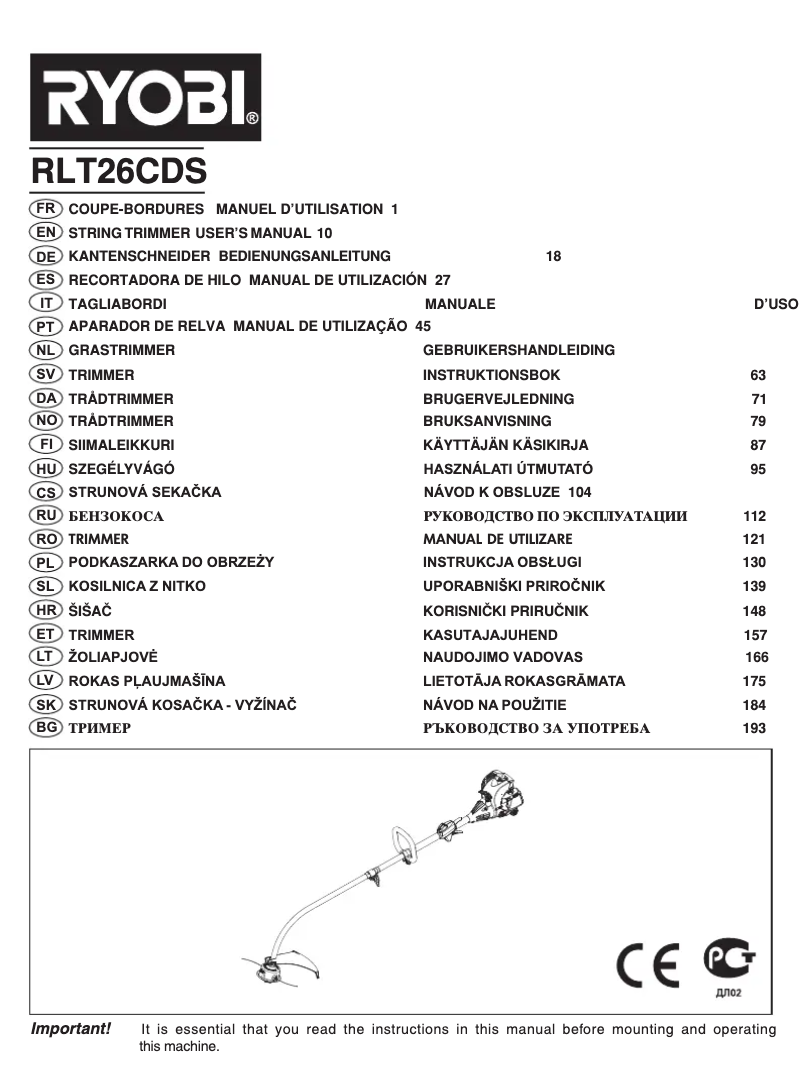 Página 1 del manual Manual de usuario RYOBI RLT26CDS