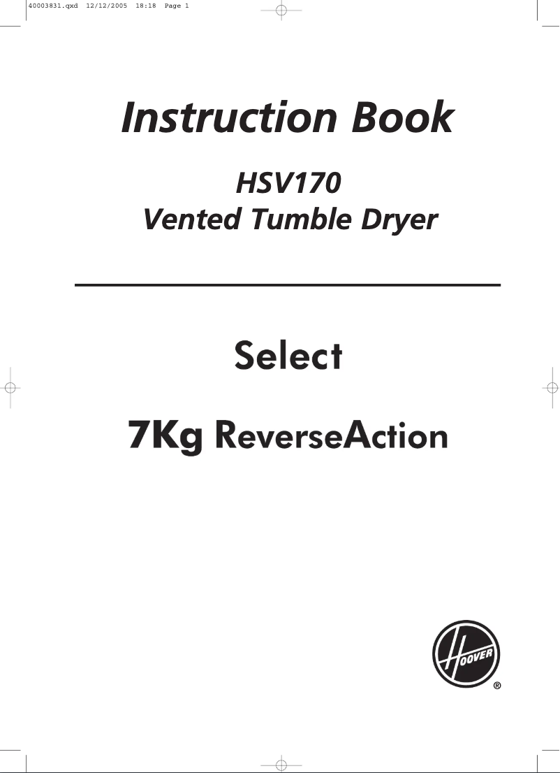 Page n°1 - Manuel utilisateur Hoover HSV 170-80