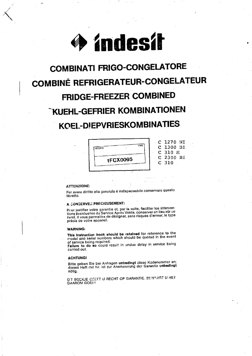 Page 1 de la notice Manuel utilisateur Indesit C 1270 WI