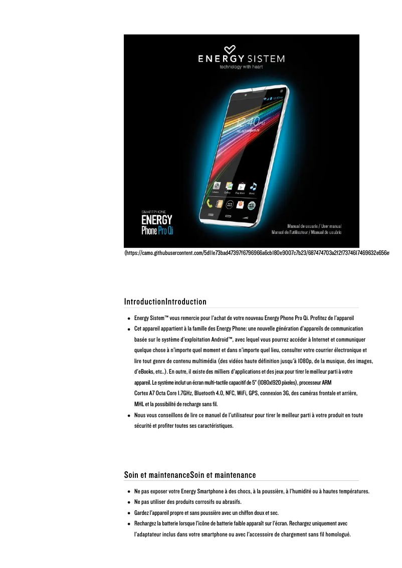 Page 1 de la notice Manuel utilisateur Energy Sistem Energy Phone Pro Qi