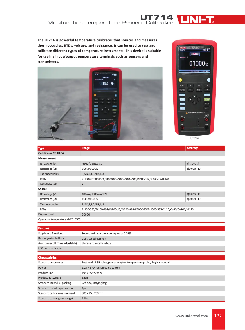 Page n°1 - Manuel utilisateur Uni-T UT714