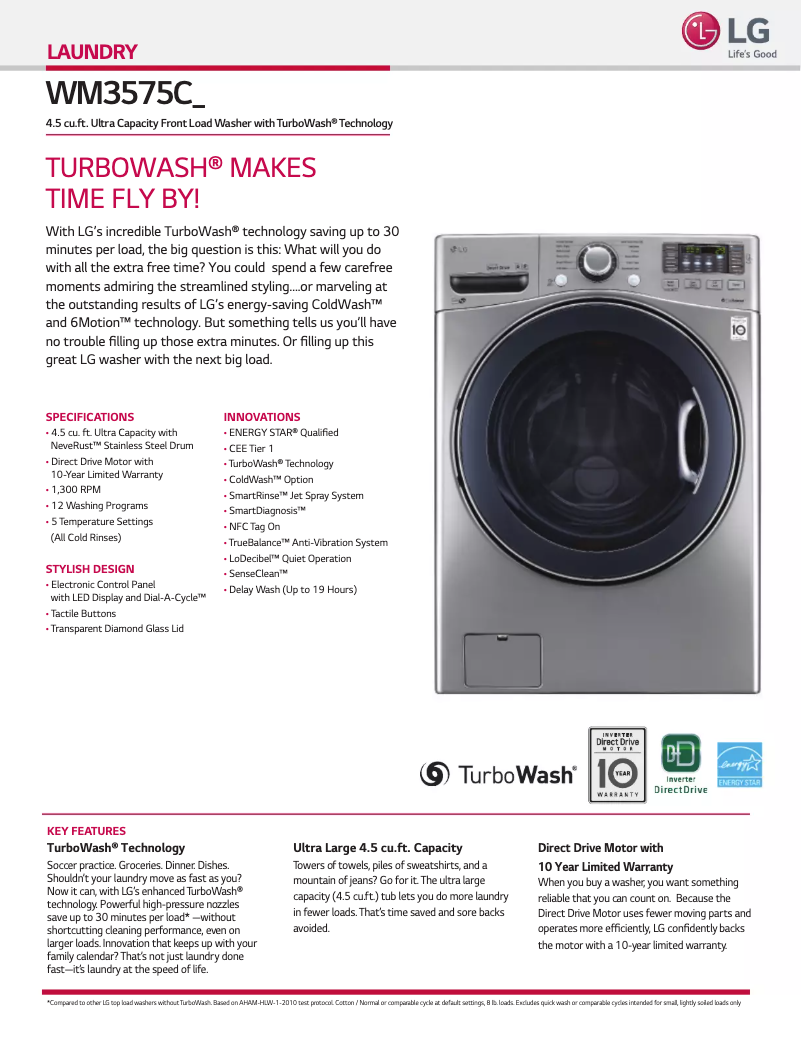 Página 1 del manual Ficha técnica LG WM3575C