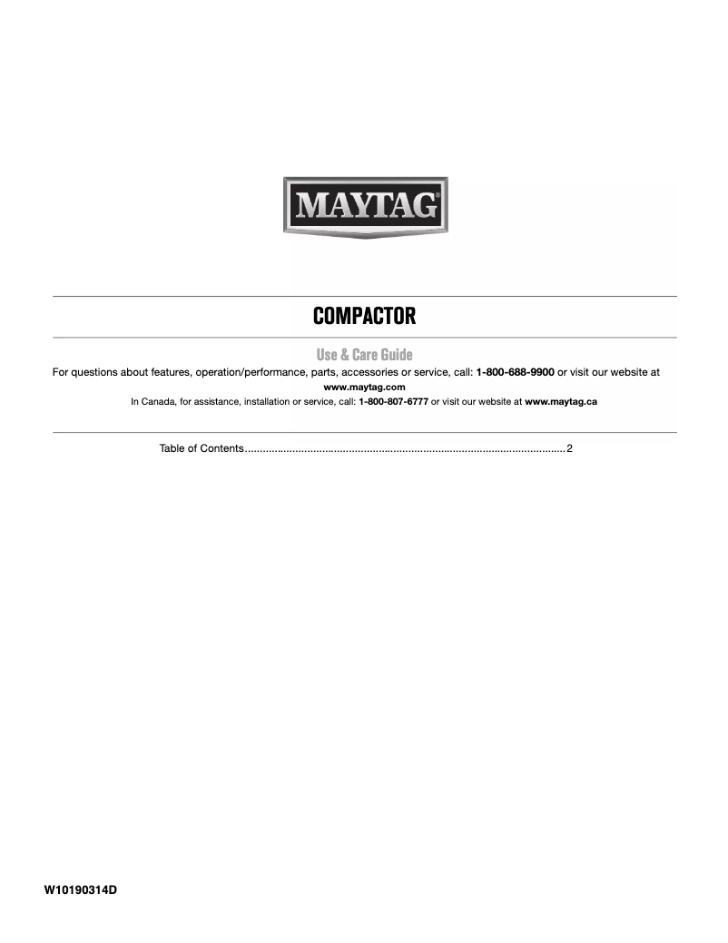 Page n°1 - Manuel utilisateur Maytag MTUC7500ADM